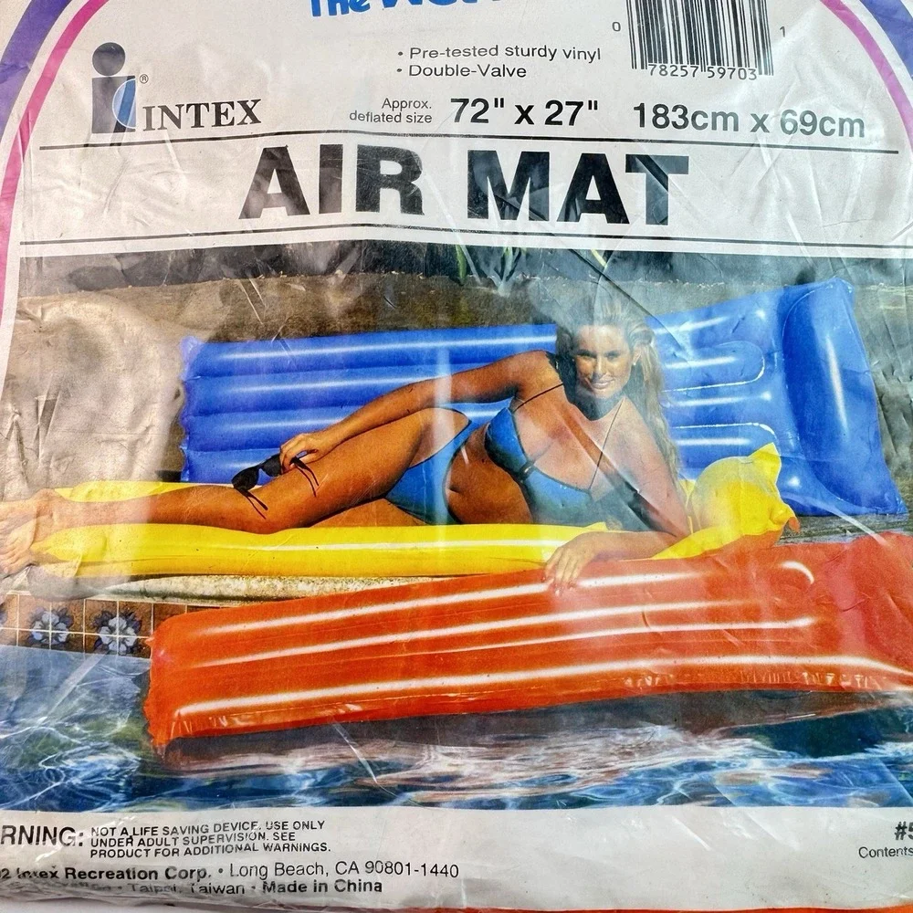 VTG Intex The Wet Set Inflatable Air Mat Pool Float Orange Raft 72x27 1992 59703